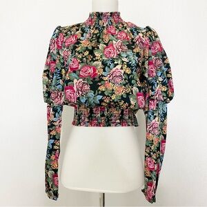 WAYF Dutchess Smocked Puff Sleeve Floral Print Top